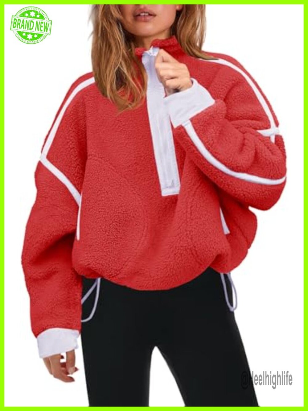Womens Half Zip Fleece Pullover Sherpa Jacket Fuzzy Teddy Warm Winter